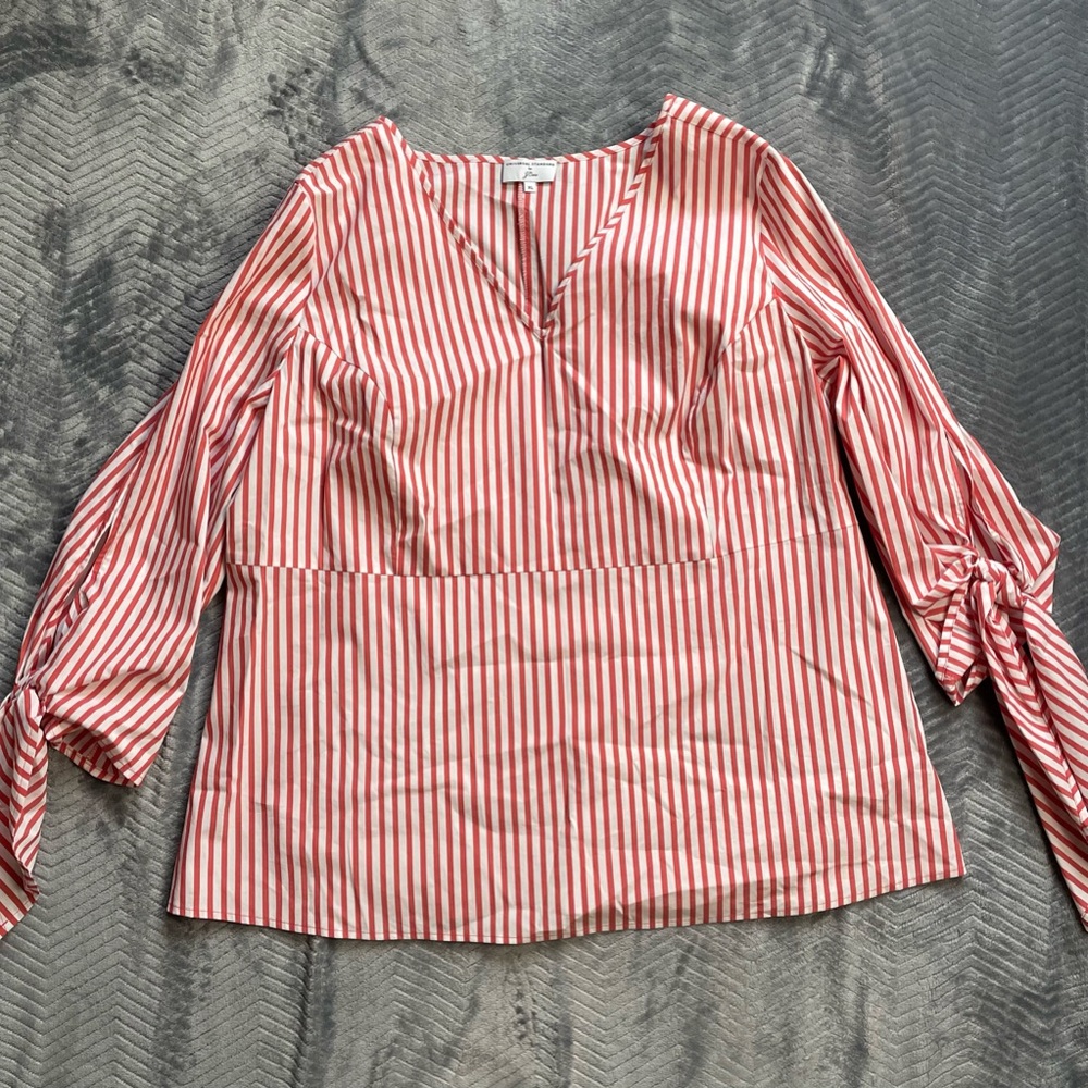Universal‎ Standard by J.Crew Stripe Poplin Tie Sleeve V-Neck Blouse XL